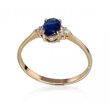 585° Gold ring, Stone: Diamonds, Sapphire, Type: With precious stones, 1100091(Au-R+PRh-W)_DI+SA