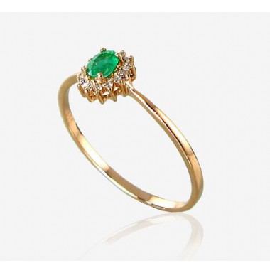 585° Gold ring, Stone: Diamonds, Emerald, Type: With precious stones, 1100100(Au-R+PRh-W)_DI+EM