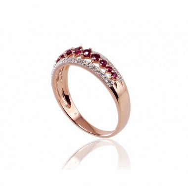 585° Gold ring, Stone: Diamonds, Ruby, Type: With precious stones, 1100189(Au-R+PRh-W)_DI+RB