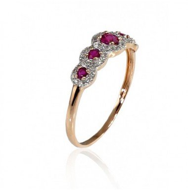 585° Gold ring, Stone: Diamonds, Ruby, Type: With precious stones, 1100202(Au-R+PRh-W)_DI+RB