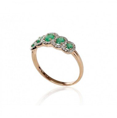 585° Gold ring, Stone: Diamonds, Emerald, Type: With precious stones, 1100203(Au-R+PRh-W)_DI+EM