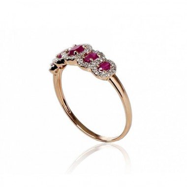 585° Gold ring, Stone: Diamonds, Ruby, Type: With precious stones, 1100203(Au-R+PRh-W)_DI+RB