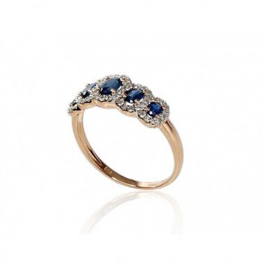585° Gold ring, Stone: Diamonds, Sapphire, Type: With precious stones, 1100203(Au-R+PRh-W)_DI+SA