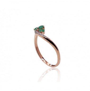 585° Gold ring, Stone: Diamonds, Emerald, Type: With precious stones, 1100420(Au-R+PRh-W)_DI+EM