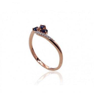 585° Gold ring, Stone: Diamonds, Sapphire, Type: With precious stones, 1100420(Au-R+PRh-W)_DI+SA