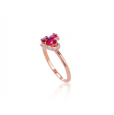 585° Gold ring, Stone: Diamonds, Ruby, Type: With precious stones, 1100510(Au-R+PRh-W+PRh-Bk)_DI+RB
