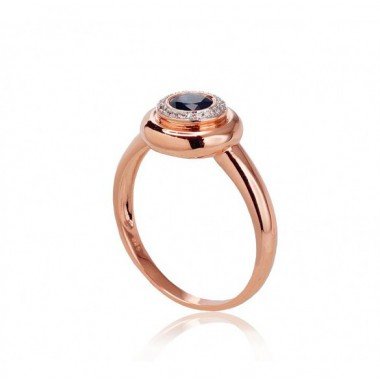585° Gold ring, Stone: Diamonds, Sapphire, Type: With precious stones, 1100524(Au-R+PRh-W)_DI+SA