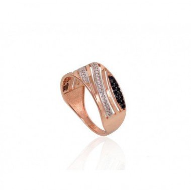 585° Gold ring, Stone: Zirkons , Type: Women, 1100885(Au-R+PRh-W+PRh-Bk)_CZ+CZ-BK
