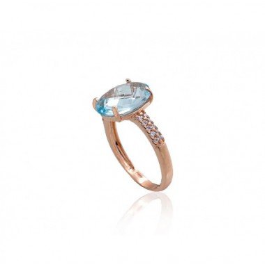 585° Gold ring, Stone: Zirkons , Sky Blue Topaz , Type: Women, 1100957(Au-R)_CZ+TZLB