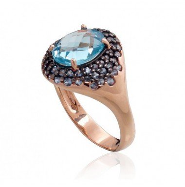 585° Gold ring, Stone: Zirkons , Sky Blue Topaz , Type: Women, 1100961(Au-R+PRh-Bk)_CZ-LB+TZLB