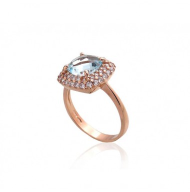 585° Gold ring, Stone: Zirkons , Sky Blue Topaz , Type: \"Alessandria\"  kolekcija, 1100962(Au-R)_CZ+TZLB