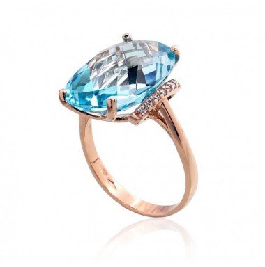 585° Gold ring, Stone: Zirkons , Sky Blue Topaz , Type: Women, 1100965(Au-R)_CZ+TZLB