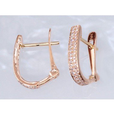 Gold earrings with english lock, 585°, Diamonds, 1200272(Au-R)_DI