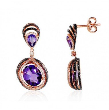 Gold classic studs earrings, 585°, Diamonds, Amethyst, 1200803(Au-R+PRh-Bk)_DI+AM