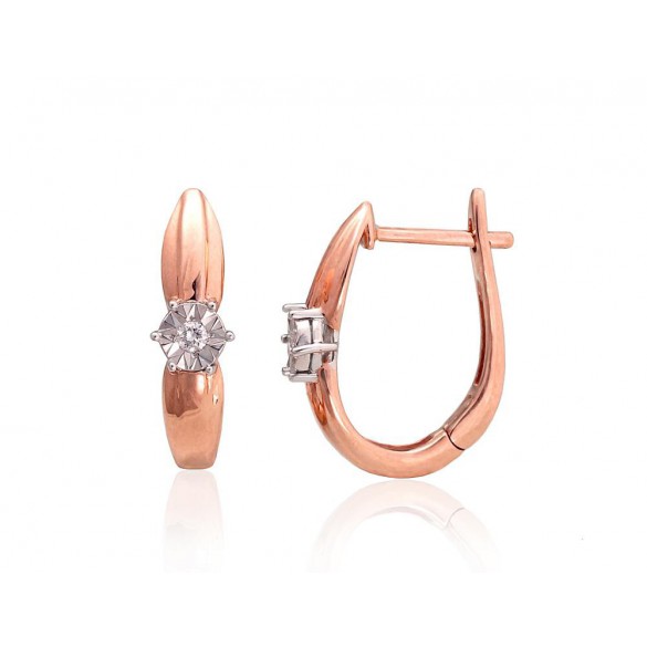 Gold Earrings, 585°, Diamonds, 1201412(Au-R+Au-W)_DI