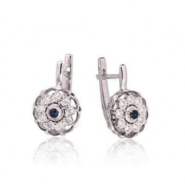 Gold Earrings, 585°, Diamonds, Sapphire, 1201419(Au-W+PRh-Bk)_DI+SA