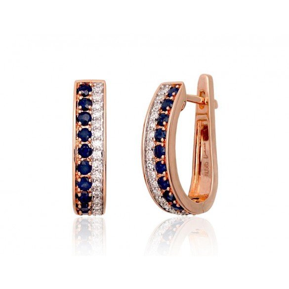 Gold Earrings, 585°, Diamonds, Sapphire, 1201421(Au-R+PRh-W)_DI+SA