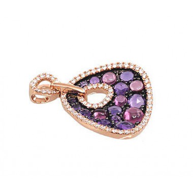 Gold pendant, 585°, Rose gold, Diamonds, Amethyst, Rodolite , 1300181(Au-R)_DI+AM+RD