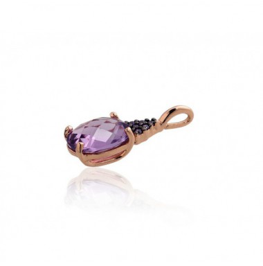 Gold pendant, 585°, Rose gold, Zirkons , Amethyst , 1300822(Au-R+PRh-Bk)_CZ-V+AM