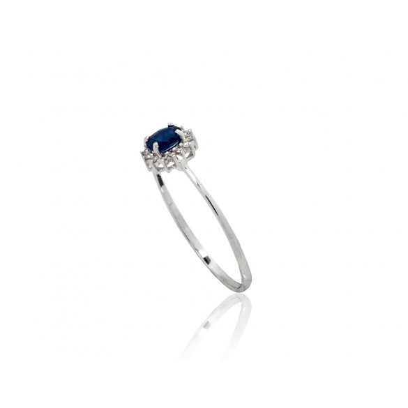585° Gold ring, Stone: Diamonds, Sapphire, Type: With precious stones, 1100100(Au-W)_DI+SA