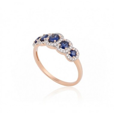 585° Gold ring, Stone: Diamonds, Sapphire, Type: With precious stones, 1100203(Au-R+PRh-W)_DI+SA
