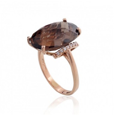 585° Gold ring, Stone: Zirkons , Smoky Quarz , Type: Women, 1100965(Au-R)_CZ+KZSM