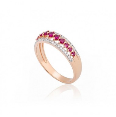 Zelta gredzens 1100189(Au-R+PRh-W)_DI+RB, Sarkanais Zelts	585°, rodijs (pārklājums) , Briljanti , Rubīns 