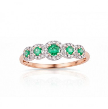 585° Gold ring, Stone: Diamonds, Emerald, Type: With precious stones, 1100202(Au-R+PRh-W)_DI+EM