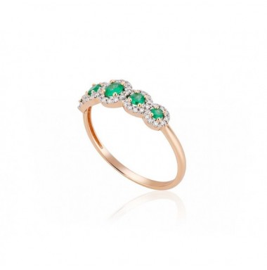 585° Gold ring, Stone: Diamonds, Emerald, Type: With precious stones, 1100202(Au-R+PRh-W)_DI+EM