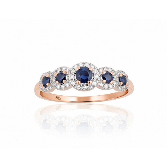 Zelta gredzens 1100202(Au-R+PRh-W)_DI+SA, Sarkanais Zelts	585°, rodijs (pārklājums) , Briljanti , Safīrs 