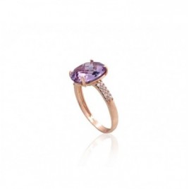 585° Gold ring, Stone: Zirkons , Amethyst , Type: Women, 1100957(Au-R)_CZ+AM