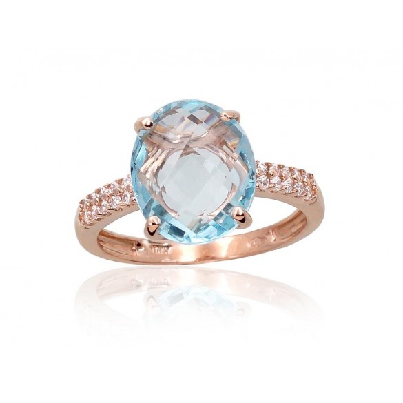 Zelta gredzens 1100957(Au-R)_CZ+TZLB, Sarkanais Zelts	585°, Cirkoni , Debess zils topāzs 