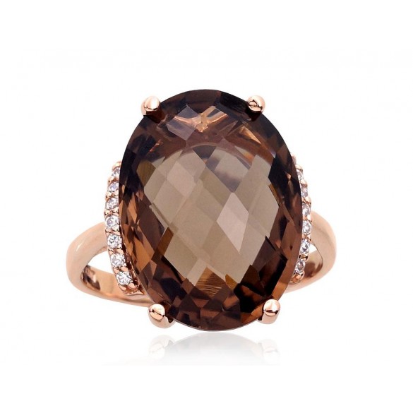 585° Gold ring, Stone: Zirkons , Smoky Quarz , Type: Women, 1100965(Au-R)_CZ+KZSM