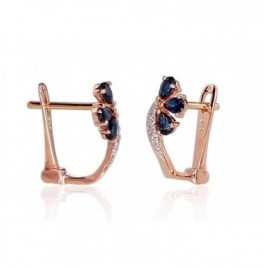 Auksiniai auskarai su brangakmeniais. Metalas: Raudonas Auksas. Praba: 585°. Akmuo: Briliantai , Safyras