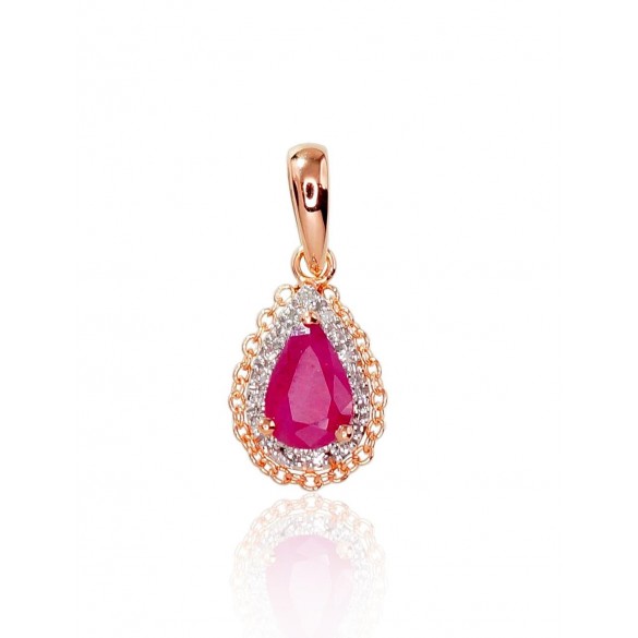 Gold pendant, 585°, Rose gold, Diamonds, Ruby, 1300411(Au-R+PRh-W)_DI+RB