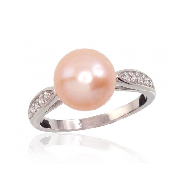 925° Genuine Sterling Silver ring, Stone: Zirkons , Fresh-water Pearl , Type: Women, 2101459(PRh-Gr)_CZ+PE-PI