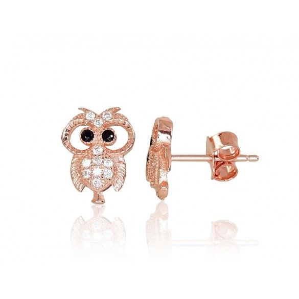 Sudraba auskari-puseti 2202970(PAu-R)_CZ+CZ-BK, Sudrabs	925°, sarkanais zelts (pārklājums), Cirkoni 