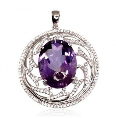 925° Silver pendant, Type: Women, Stone: Zirkons , Amethyst , 2300473(PRh-Gr)_CZ+AM