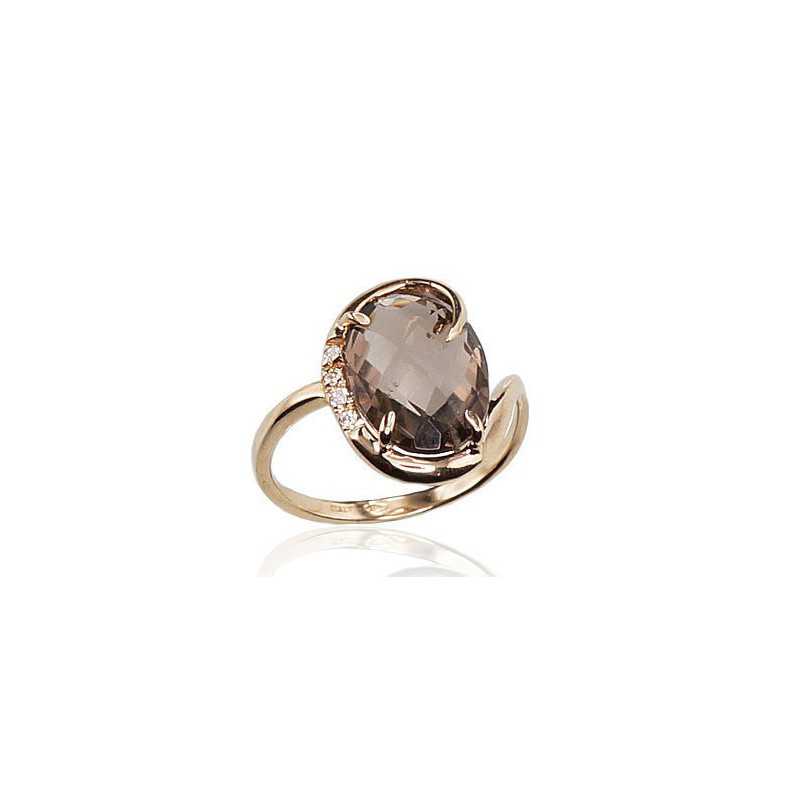 585° Gold ring, Stone: Zirkons , Smoky Quarz , Type: \"Bracciali\"  collection, 1100023(Au-Y)_CZ+KZSM