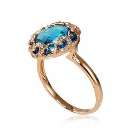 585° Gold ring, Stone: Diamonds, Blue Topaz , Type: With precious stones, 1100093(Au-R)_DI+TZB