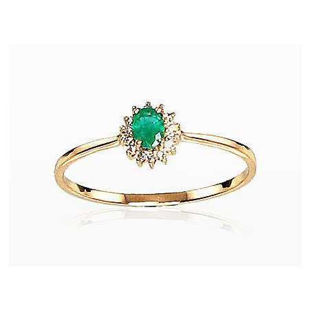 585° Gold ring, Stone: Diamonds, Emerald, Type: With precious stones, 1100100(Au-R+PRh-W)_DI+EM