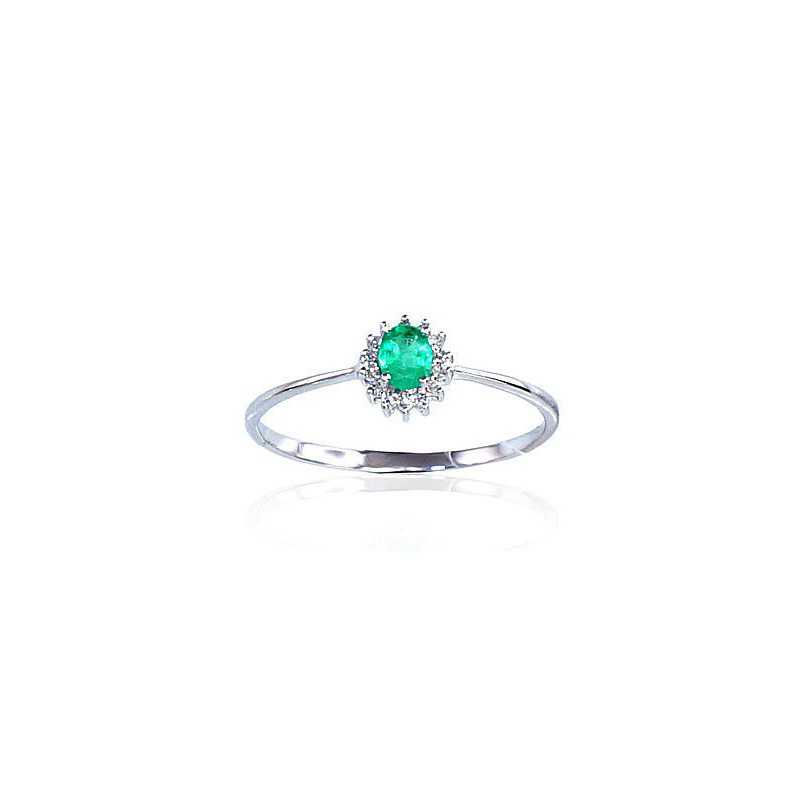 585° Gold ring, Stone: Diamonds, Emerald, Type: With precious stones, 1100100(Au-W)_DI+EM