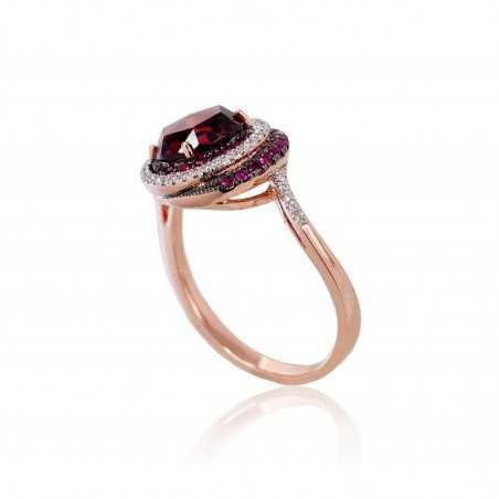 585° Gold ring, Stone: Diamonds, Ruby, Garnet, Type: With precious stones, 1100120(Au-R+PRh-W+PRh-Bk)_DI+RB+GR
