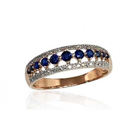 585° Gold ring, Stone: Diamonds, Sapphire, Type: With precious stones, 1100189(Au-R+PRh-W)_DI+SA