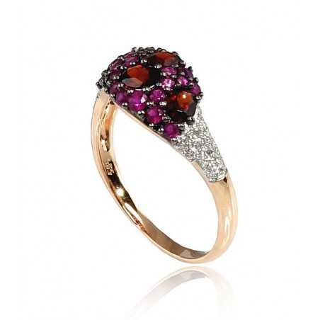 585° Gold ring, Stone: Diamonds, Ruby, Garnet, Type: With precious stones, 1100196(Au-R+PRh-W+PRh-Bk)_DI+RB+GR