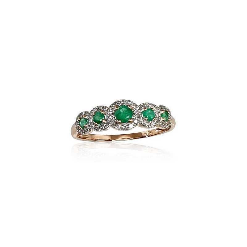 585° Gold ring, Stone: Diamonds, Emerald, Type: With precious stones, 1100202(Au-R+PRh-W)_DI+EM