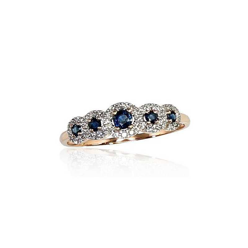 585° Gold ring, Stone: Diamonds, Sapphire, Type: With precious stones, 1100202(Au-R+PRh-W)_DI+SA