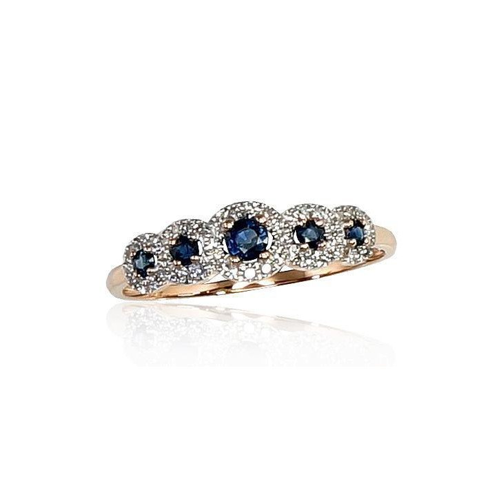 585° Gold ring, Stone: Diamonds, Sapphire, Type: With precious stones, 1100202(Au-R+PRh-W)_DI+SA