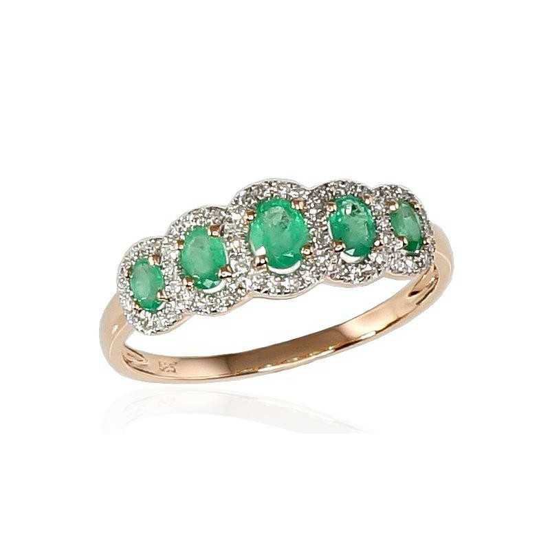 585° Gold ring, Stone: Diamonds, Emerald, Type: With precious stones, 1100203(Au-R+PRh-W)_DI+EM