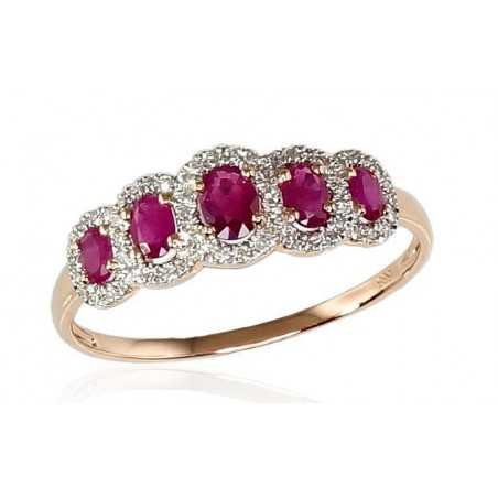 585° Gold ring, Stone: Diamonds, Ruby, Type: With precious stones, 1100203(Au-R+PRh-W)_DI+RB